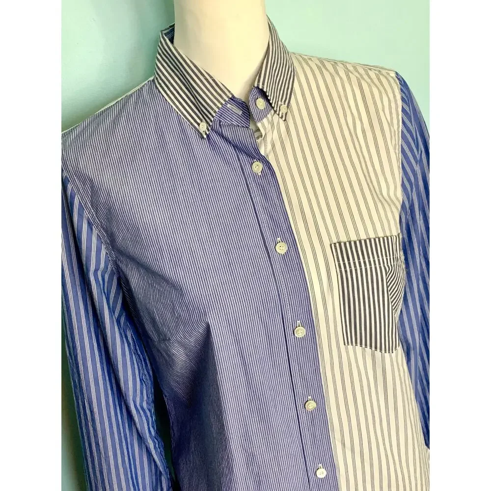 J. Crew Blue Mixed Stripe Cocktail Button Down Shirt Size 4